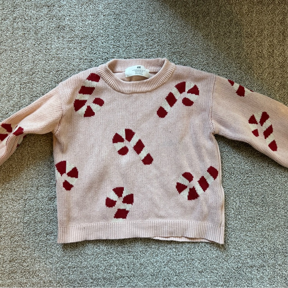 Pink Sweater with Red Candy Cane Pattern - 4T